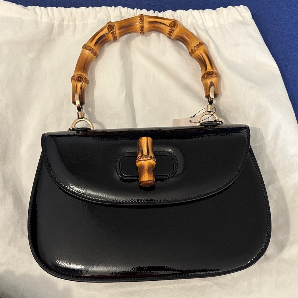 Gucci Black Patent Leather Bamboo bag